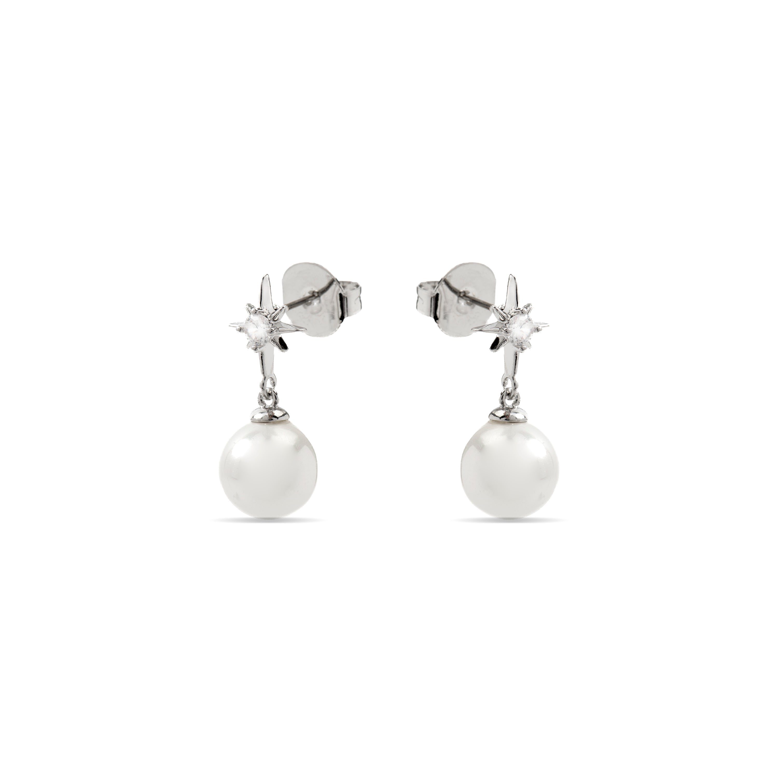 Pendientes con Perla Blanca acabado plata - Miara