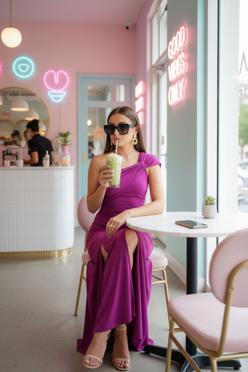 Vestido Fucsia Drapeado Un Hombro - Elegancia Asimétrica