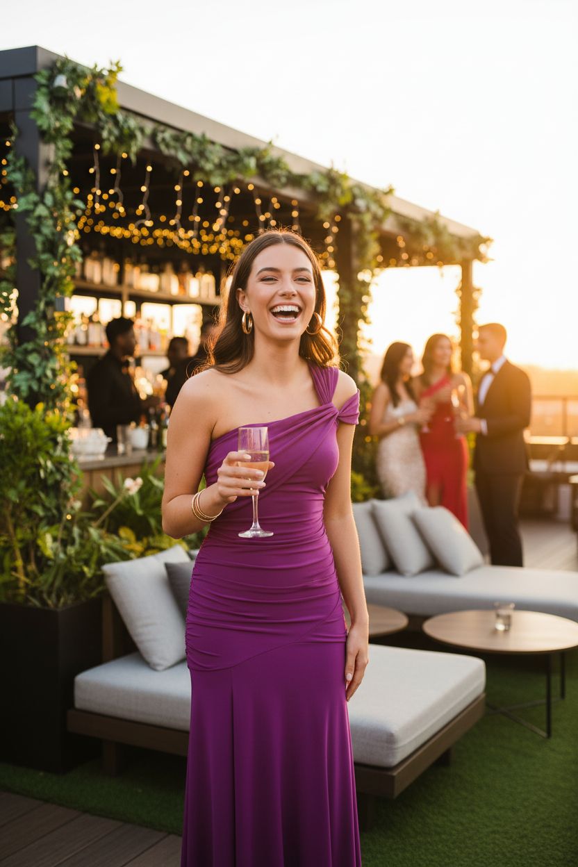 Vestido Fucsia Drapeado Un Hombro - Elegancia Asimétrica