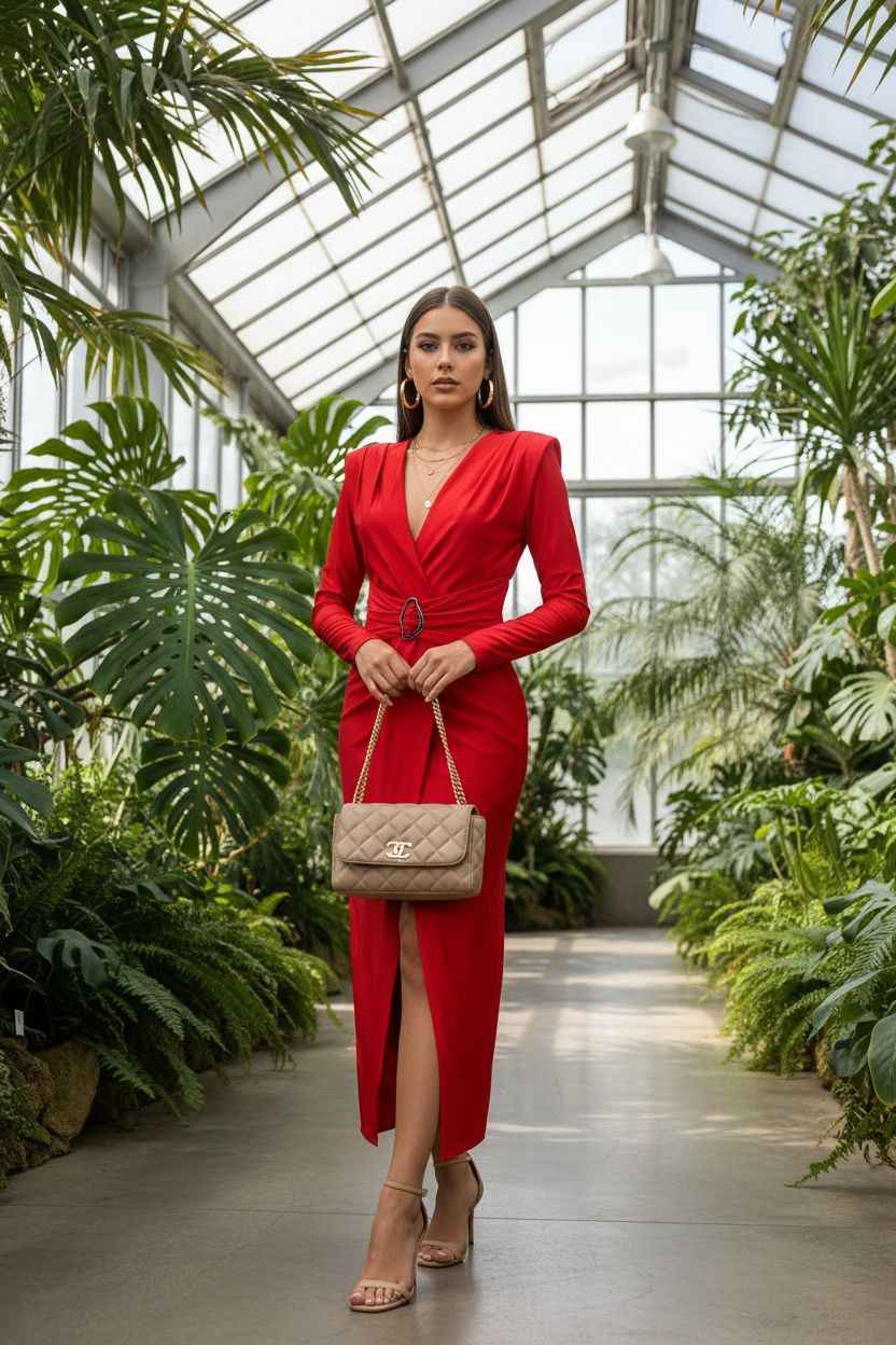 Vestido Rojo Cruzado Manga Larga - Poder y Elegancia