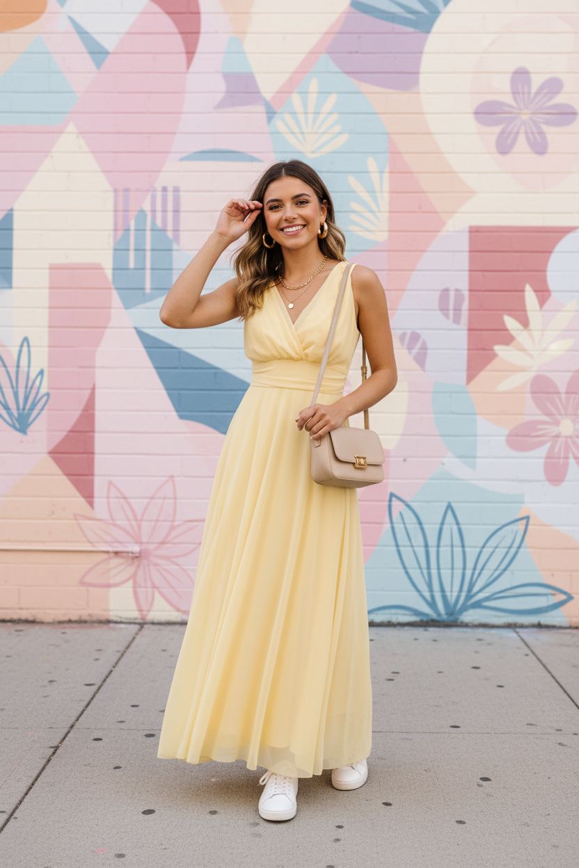 Vestido Amarillo Pastel Cruzado - Dulzura y Elegancia