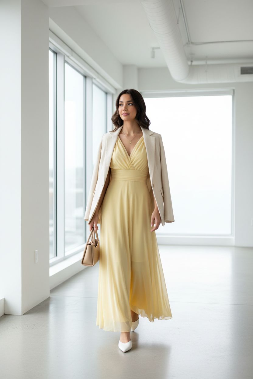 Vestido Amarillo Pastel Cruzado - Dulzura y Elegancia