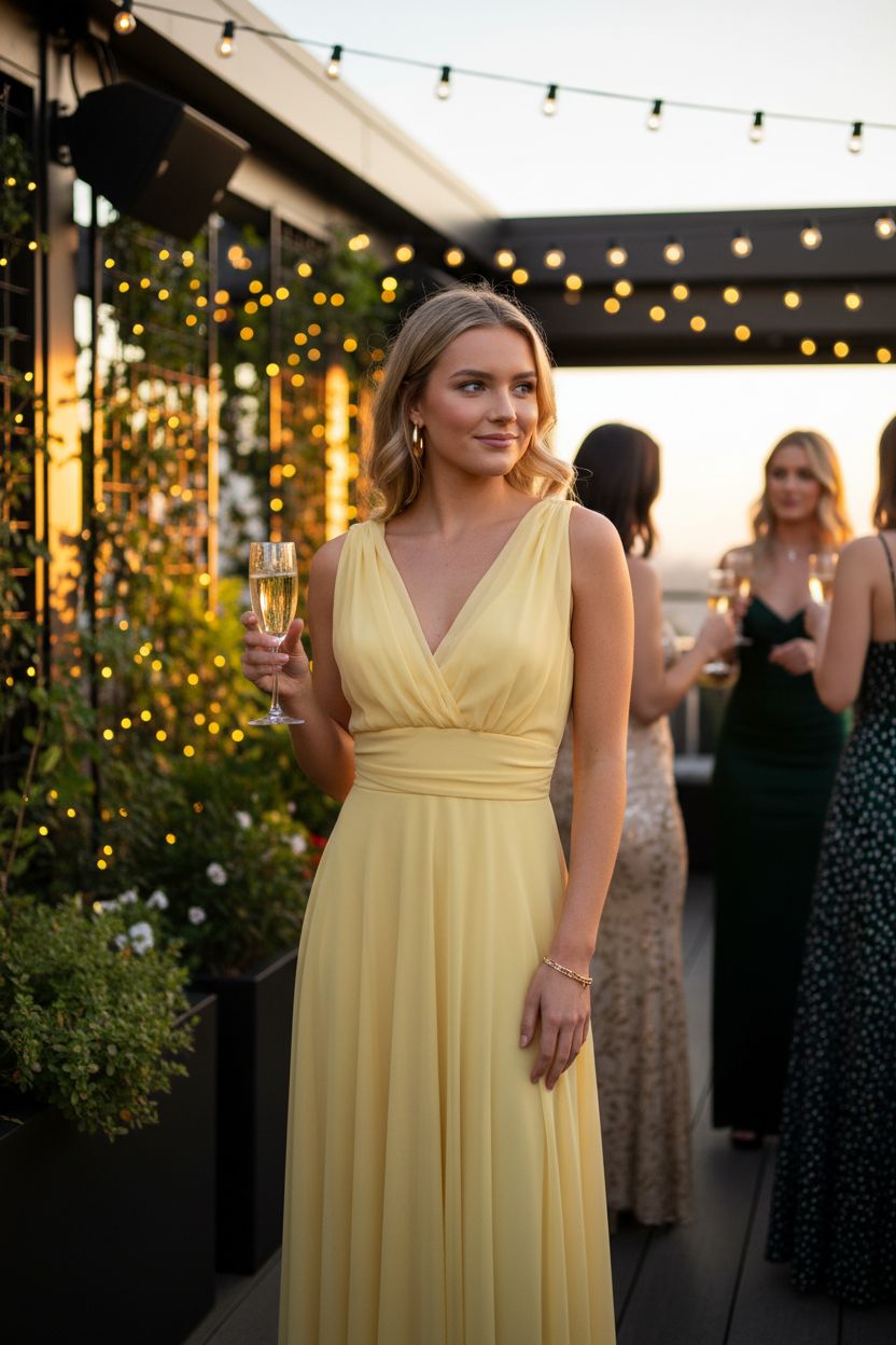 Vestido Amarillo Pastel Cruzado - Dulzura y Elegancia