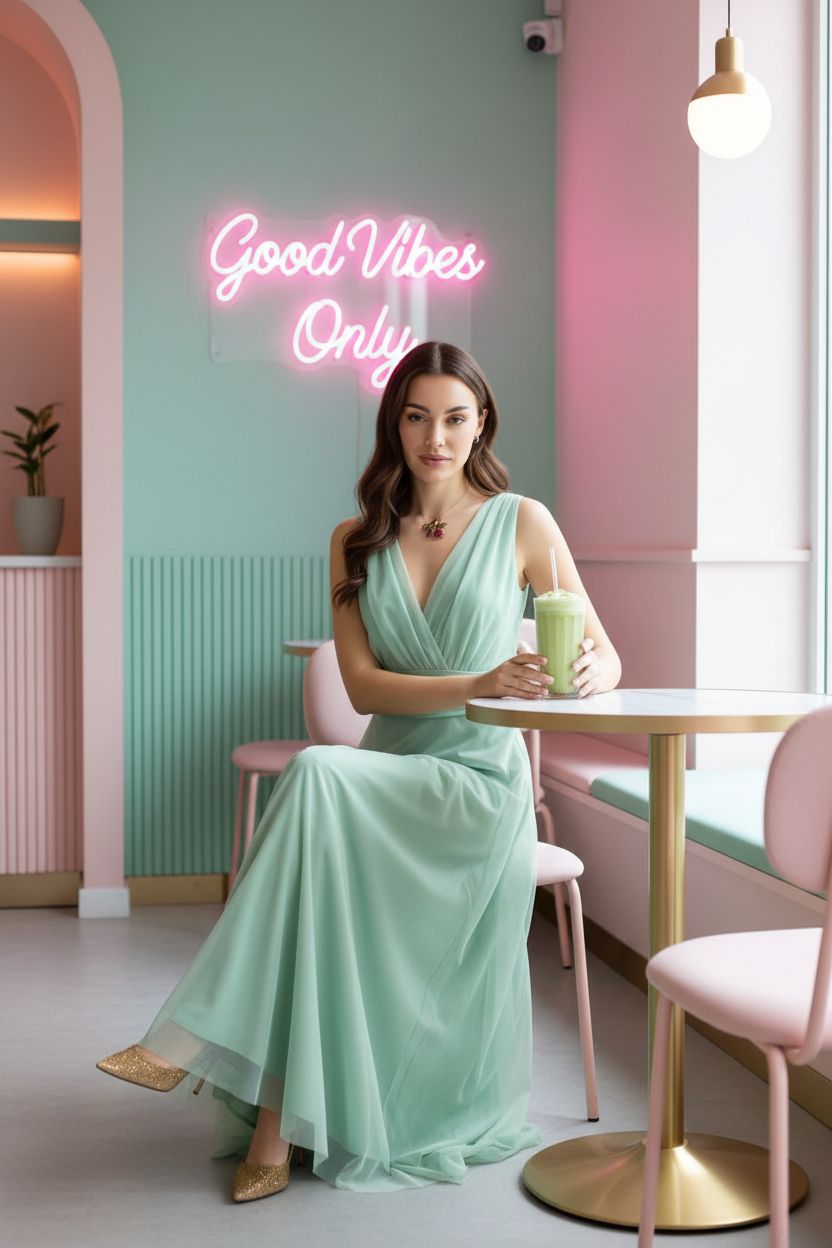 Vestido Verde Menta Cruzado con Tul - Frescura y Elegancia