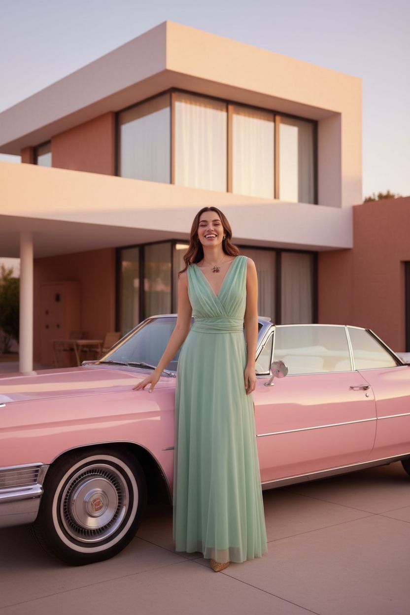 Vestido Verde Menta Cruzado con Tul - Frescura y Elegancia