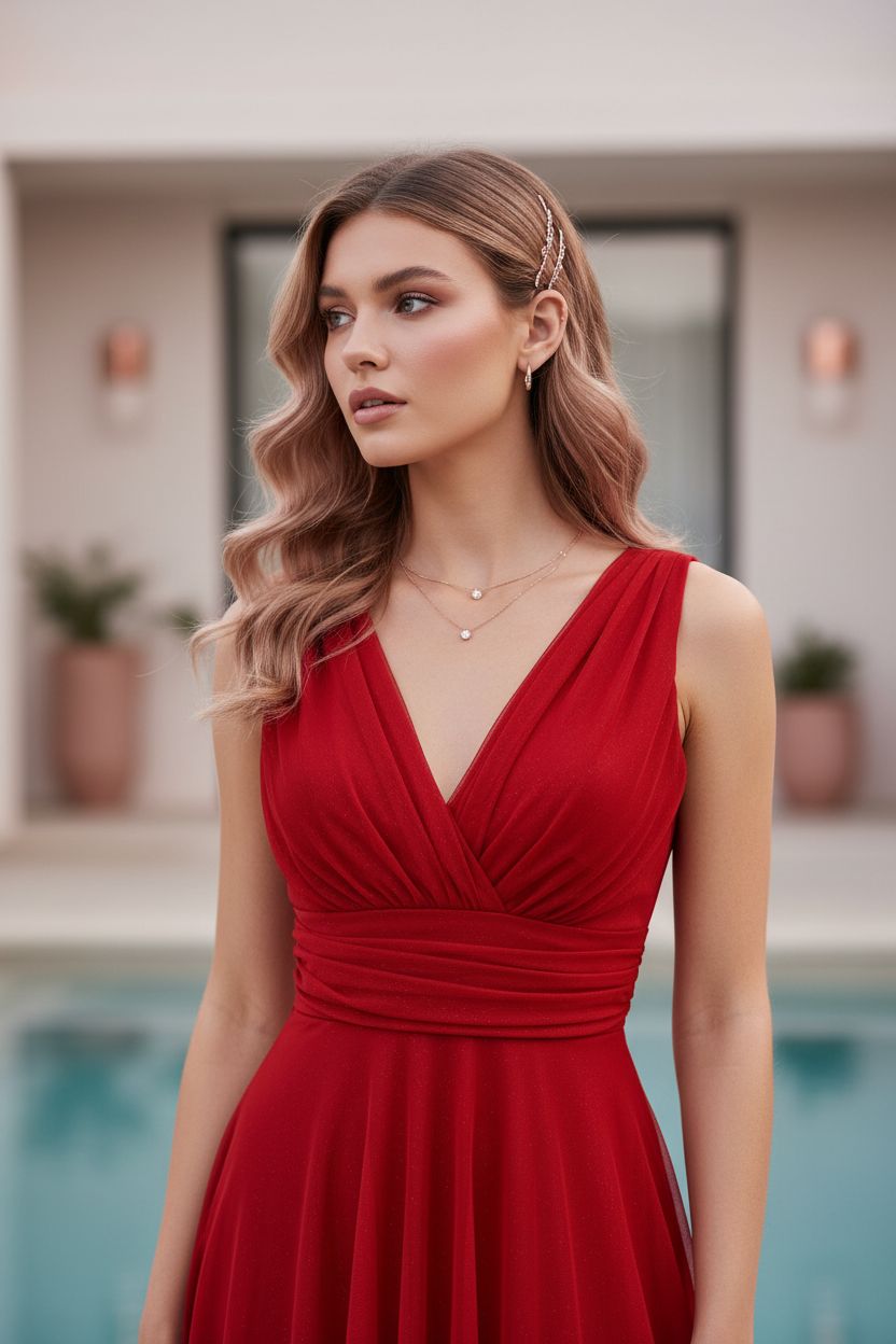 Vestido Rojo Cruzado - Invitada Perfecta