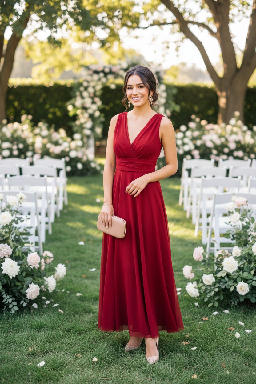 Vestido Rojo Cruzado - Invitada Perfecta
