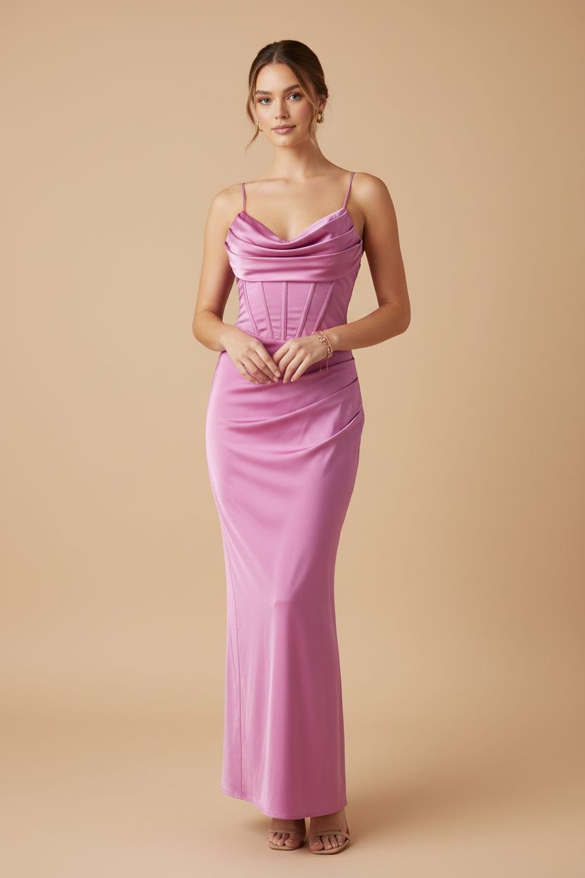 Vestido rosa Satinado con Corsé - Sofisticación Contemporánea