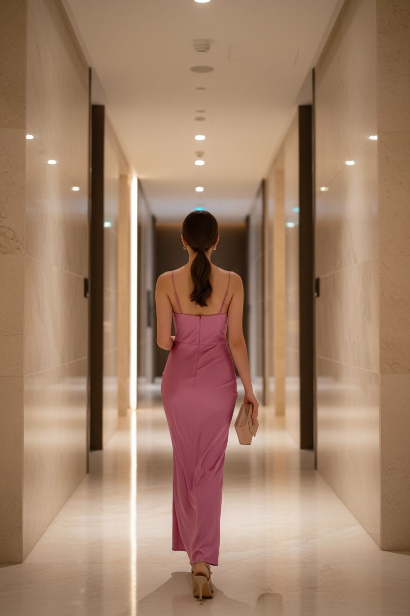 Vestido rosa Satinado con Corsé - Sofisticación Contemporánea