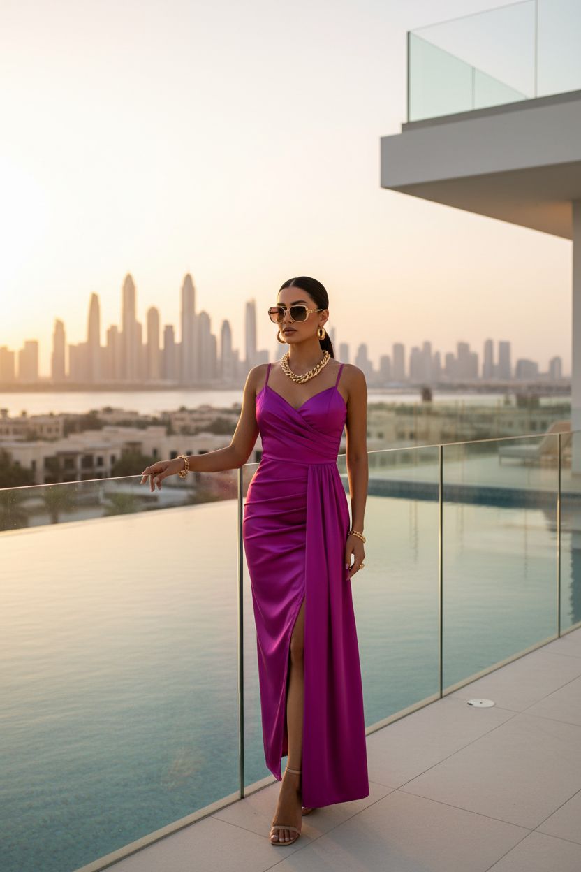 Vestido Fucsia Satinado con Tirantes - Elegancia Mediterránea