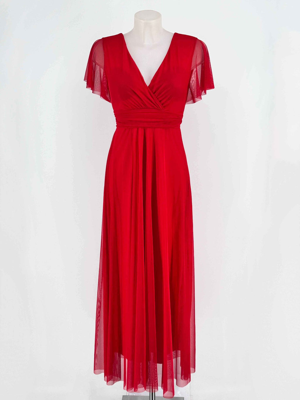 Vestido Rojo con Tul y Mangas Cortas - Romanticismo Atemporal