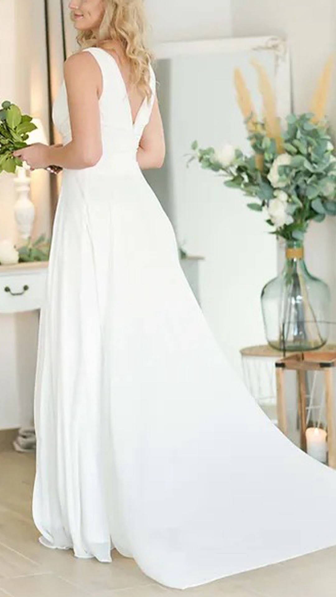 Vestido novia Largo blanco Escote V Cruzado | Curvy