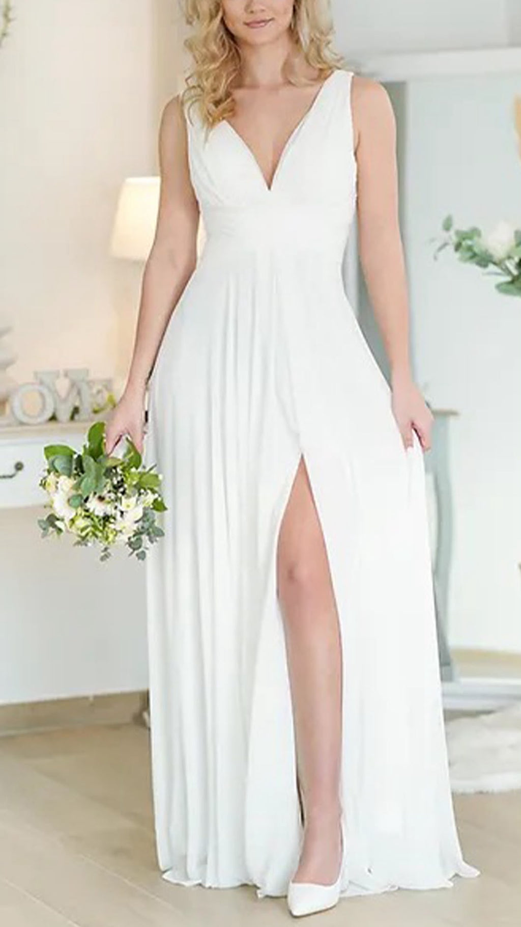 Vestido novia Largo blanco Escote V Cruzado | Curvy