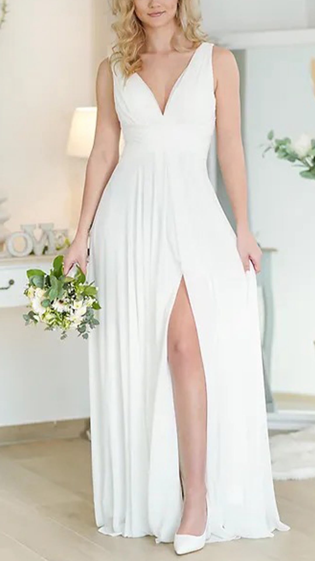 Vestido novia Largo blanco Escote V Cruzado | Curvy