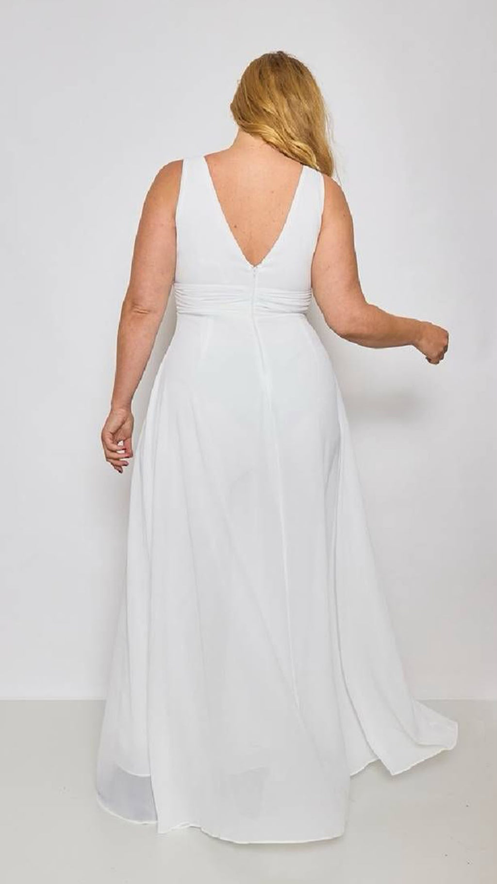 Mono  novia Largo Blanco Escote V con Pantalón Palazzo |Curvy