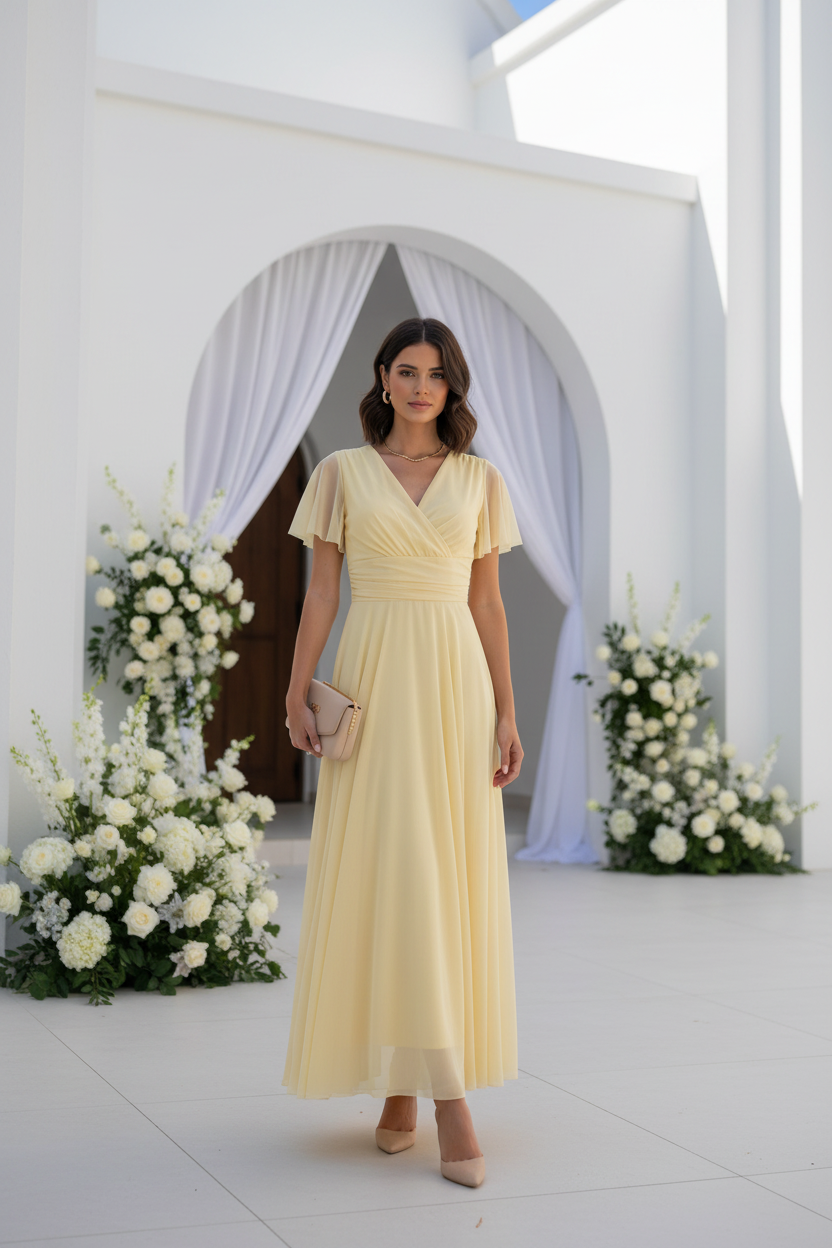 Vestido Amarillo con Mangas de Tul - Dulzura Mediterránea