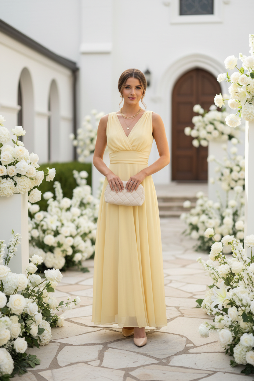 Vestido Amarillo Pastel Cruzado - Dulzura y Elegancia