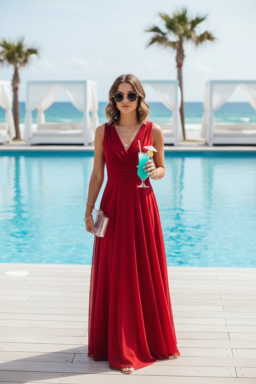 Vestido Rojo Cruzado - Invitada Perfecta