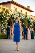 Vestido Midi Azul Royal con Botones Dorados Militares