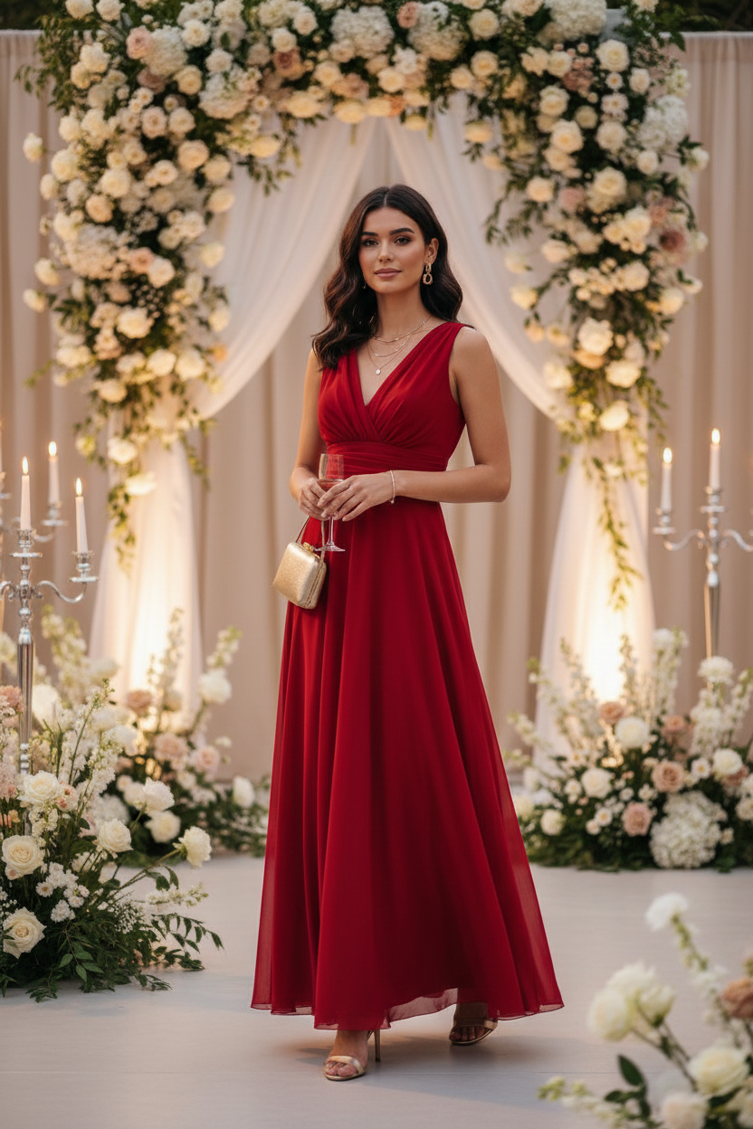 Vestido Rojo Cruzado - Invitada Perfecta