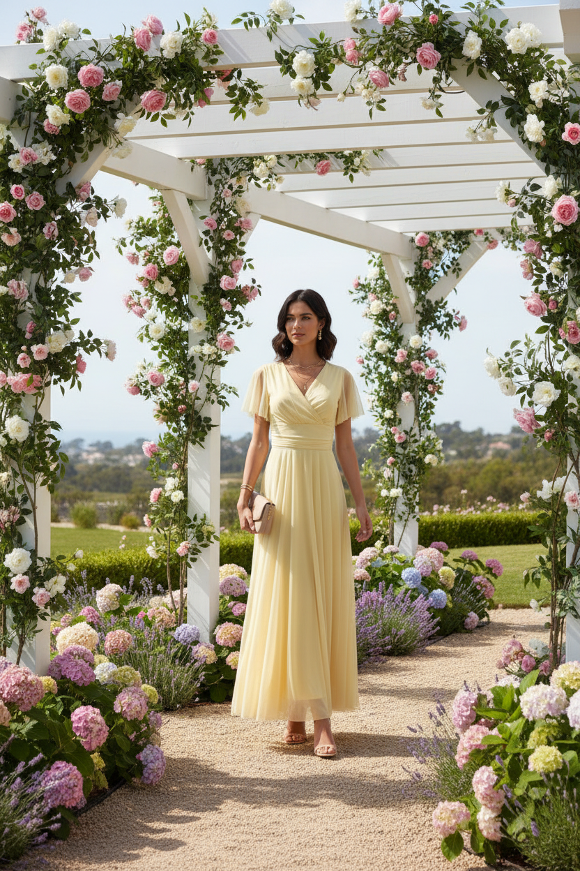 Vestido Amarillo Pastel Cruzado - Dulzura y Elegancia