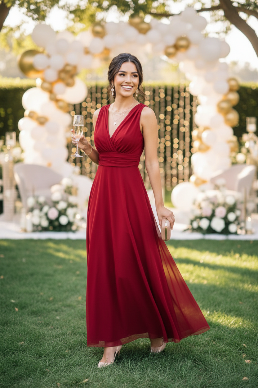 Vestido Rojo Cruzado - Invitada Perfecta