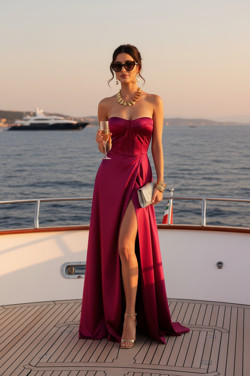 Vestido Magenta Satinado - Vestido de Fiesta Elegante con Lazo