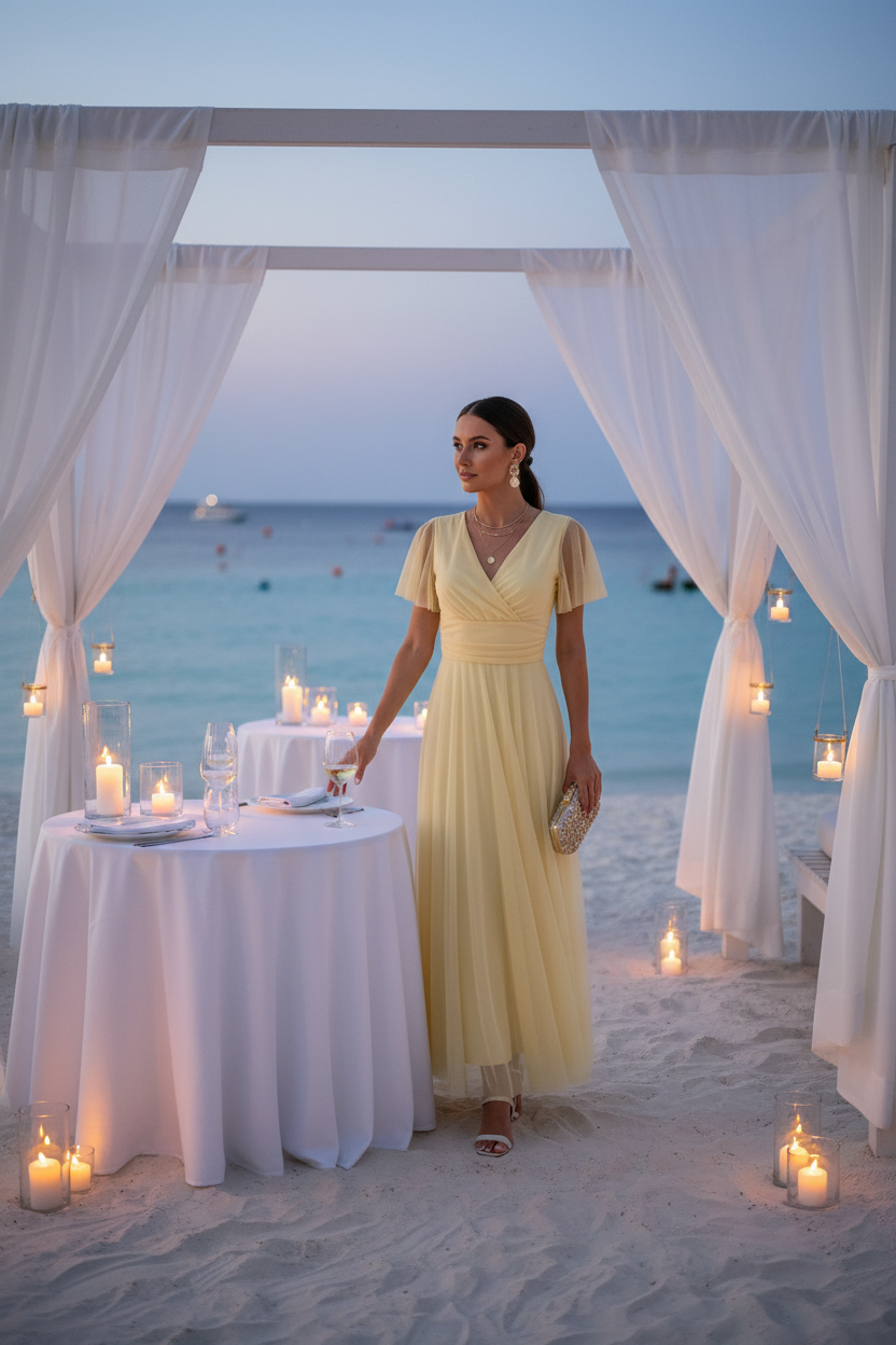 Vestido Amarillo Pastel con Tul - Lujo Mediterráneo