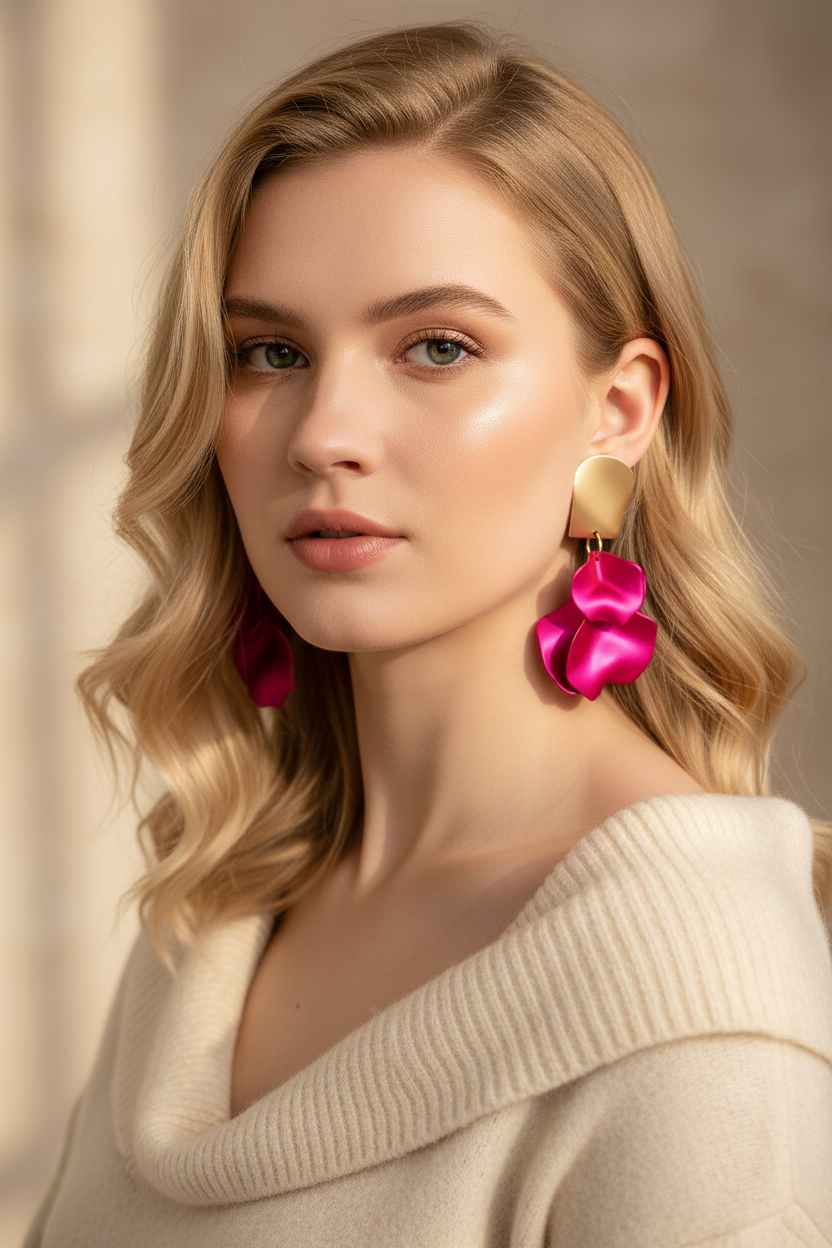 Pendientes Statement Fucsia Petal