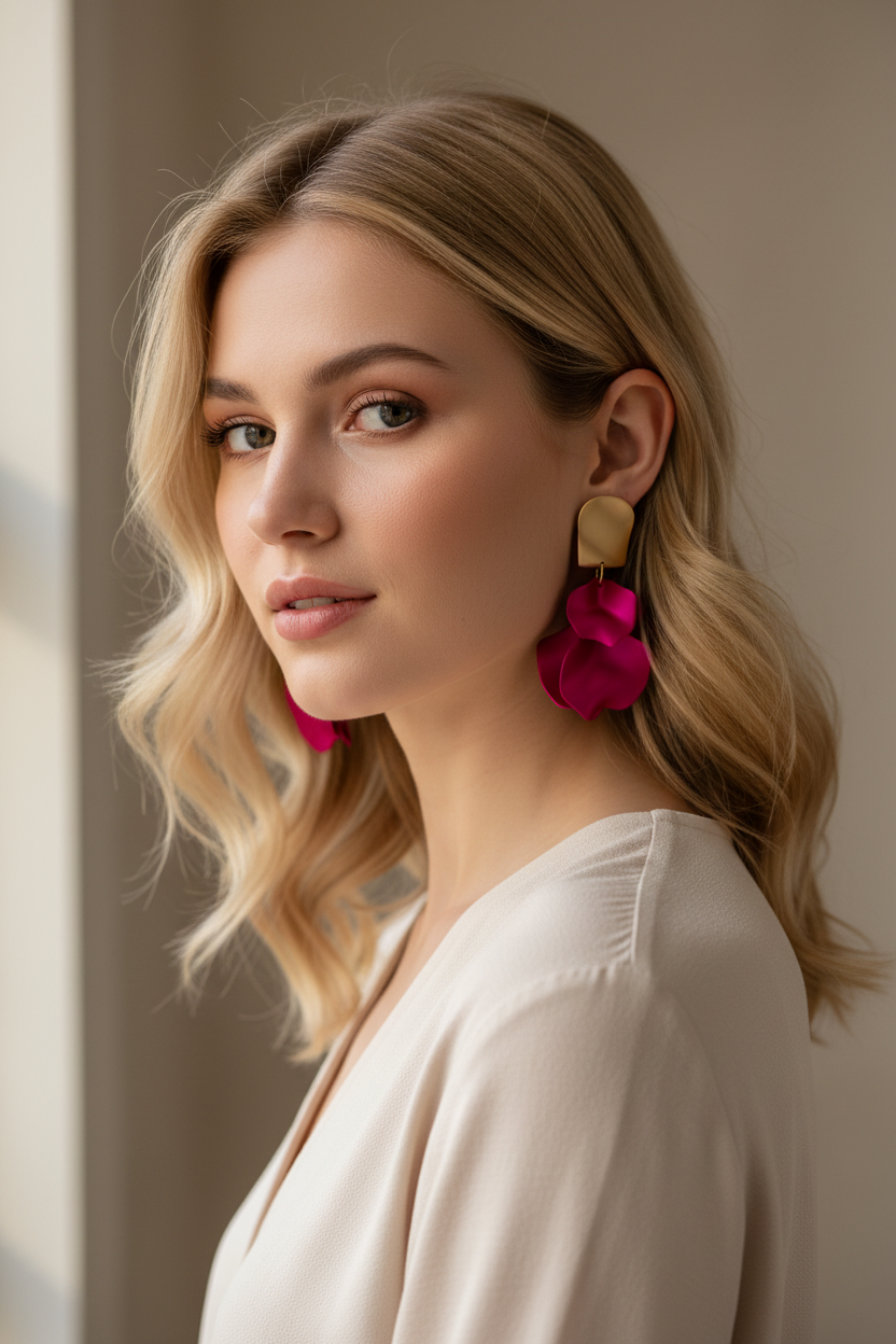 Pendientes Statement Fucsia Petal
