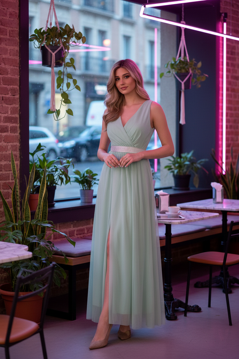Vestido Verde Menta Elegante con Detalle de Lazo