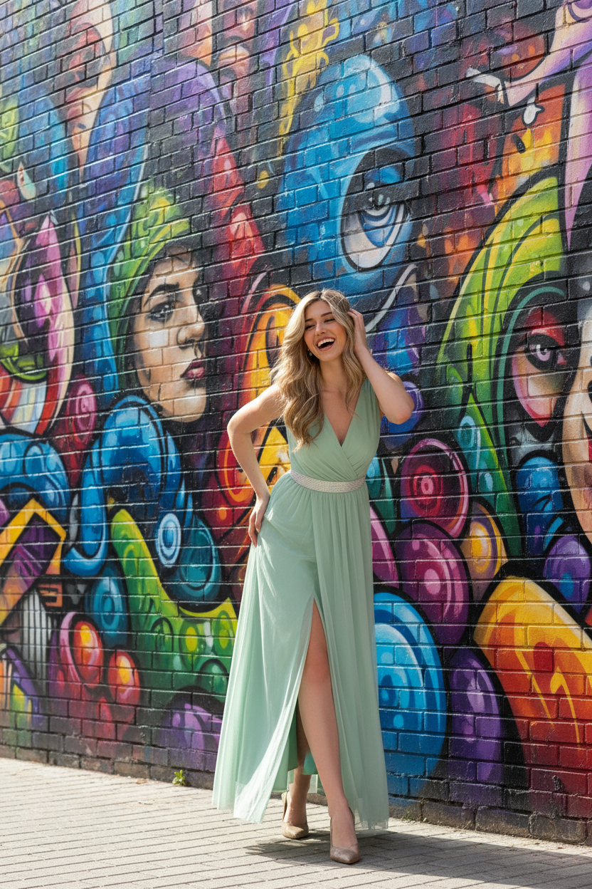 Vestido Verde Menta Elegante con Detalle de Lazo