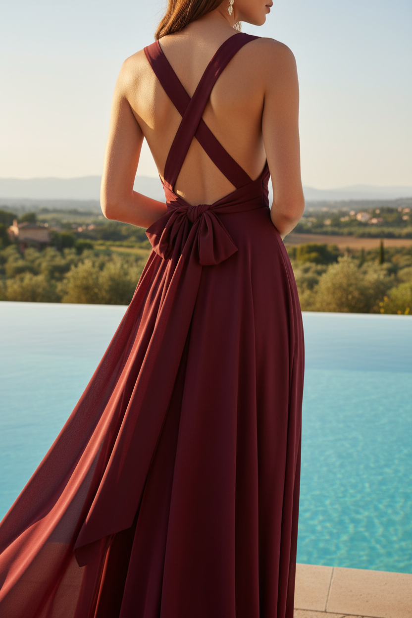 Vestido Halter granate invitada