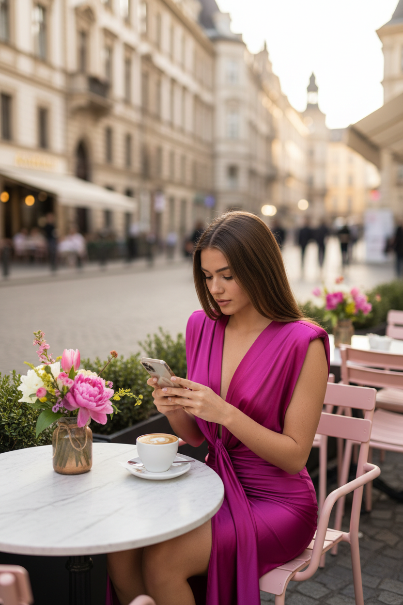 Vestido Magenta Drapeado - Vestido de Fiesta Elegante con Escote en V