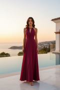 Vestido Halter granate invitada