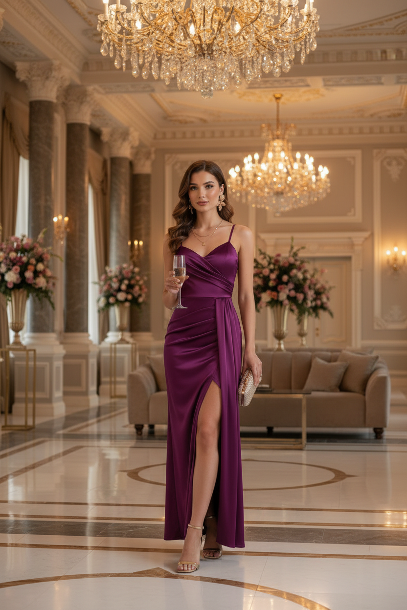 Vestido cereza Satinado con Tirantes - Elegancia Atemporal