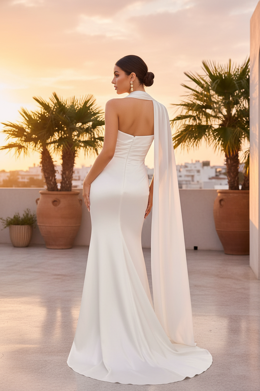 Vestido one-shoulder blanco - Rooftop espalda