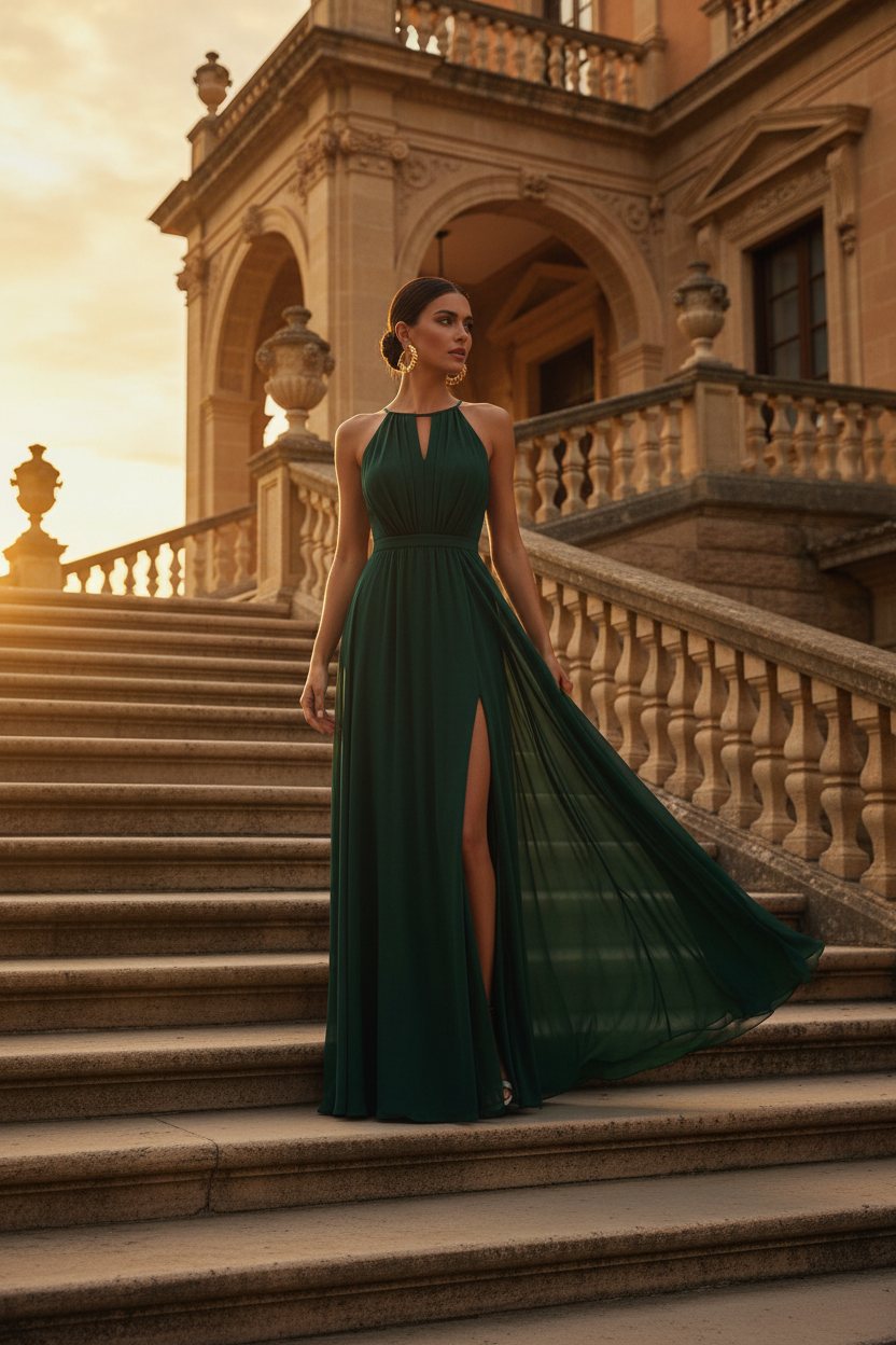 Vestido halter verde botella - aspiracional palacio