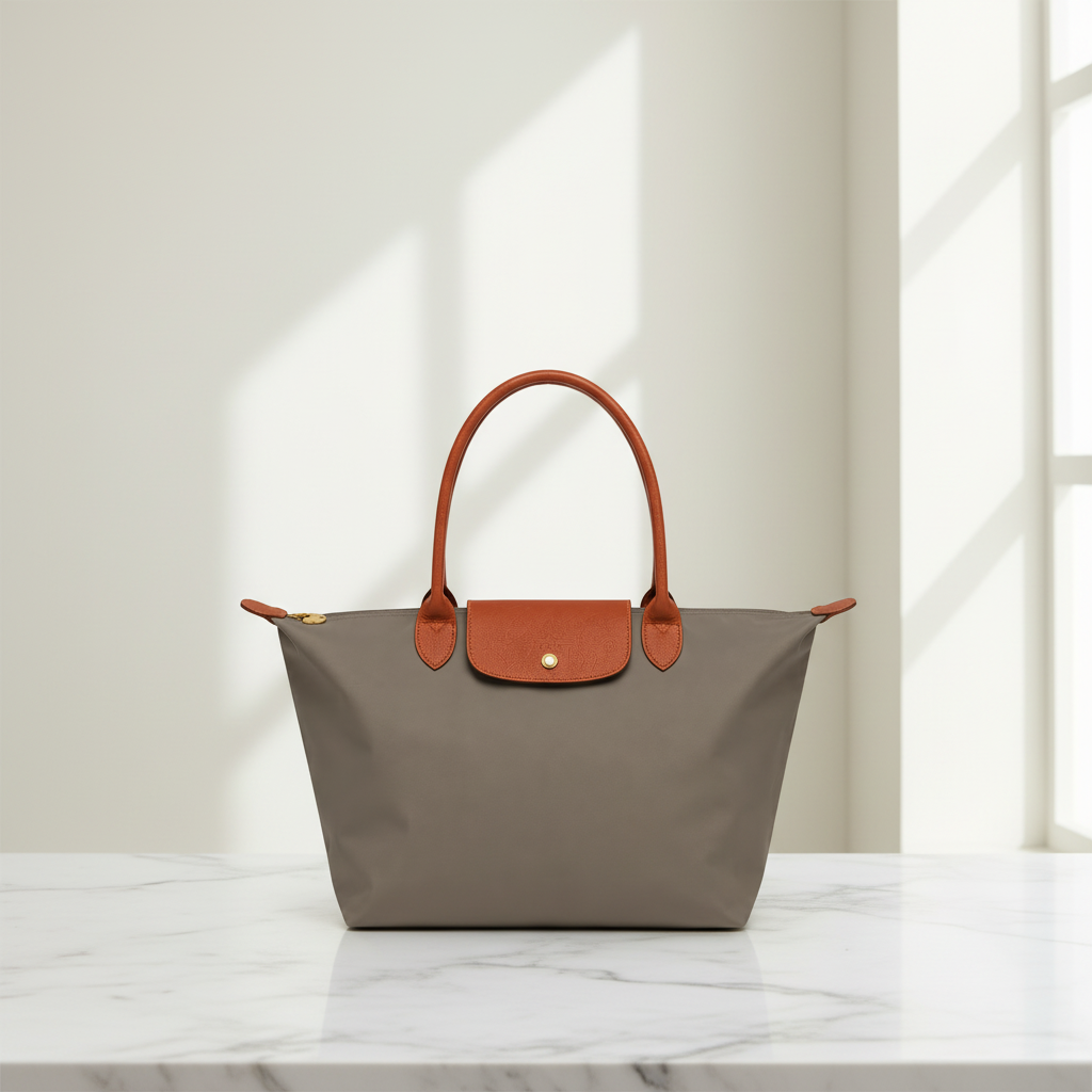 Bolso shopper nylon taupe - estudio premium