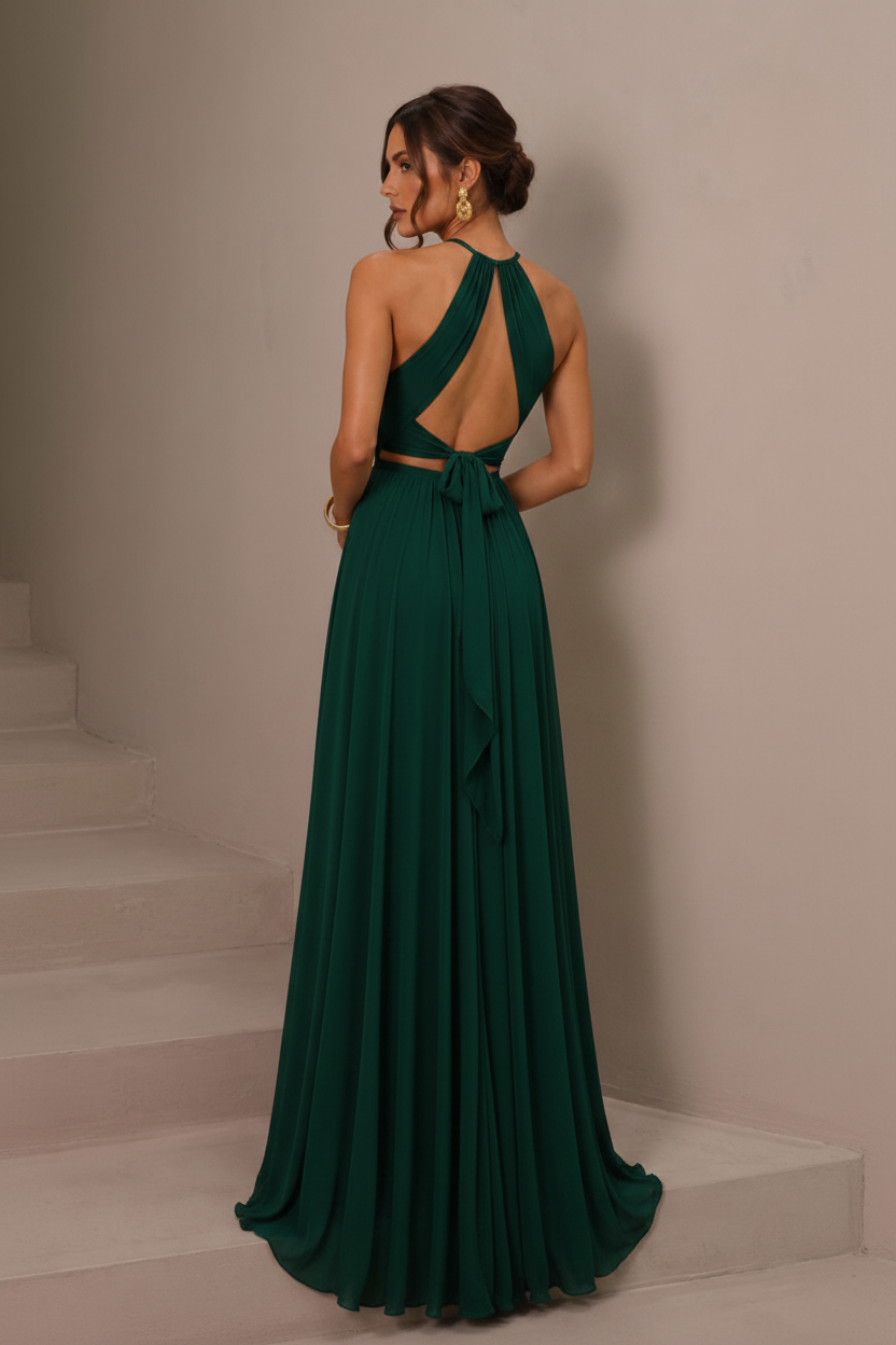 Vestido halter verde botella - espalda abierta con lazo