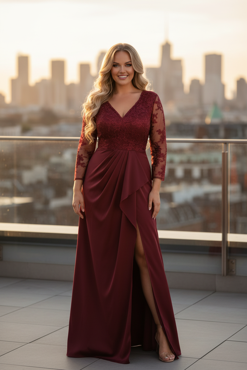 Modelo curvy Burdeos - Rooftop atardecer
