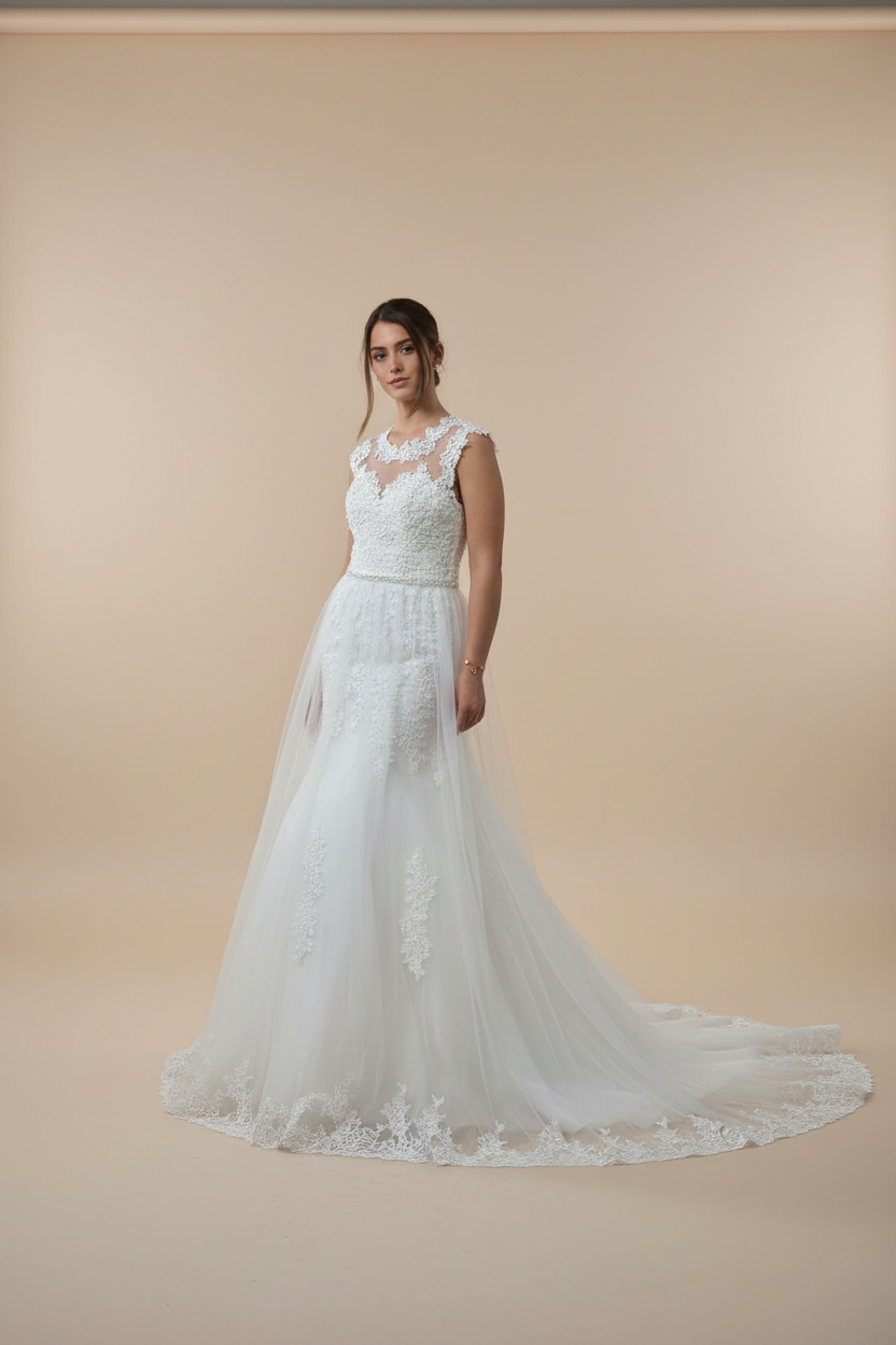 Vestido de Novia Carolina - Sirena con Sobrefalda Extraíble