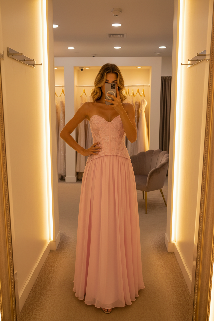 Vestido rosa corset - selfie probador