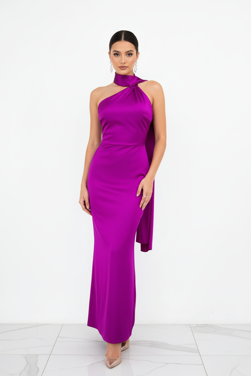 Vestido Magenta Halter - Vista Frontal Completa