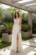 Vestido novia encaje corset - vista frontal jardín