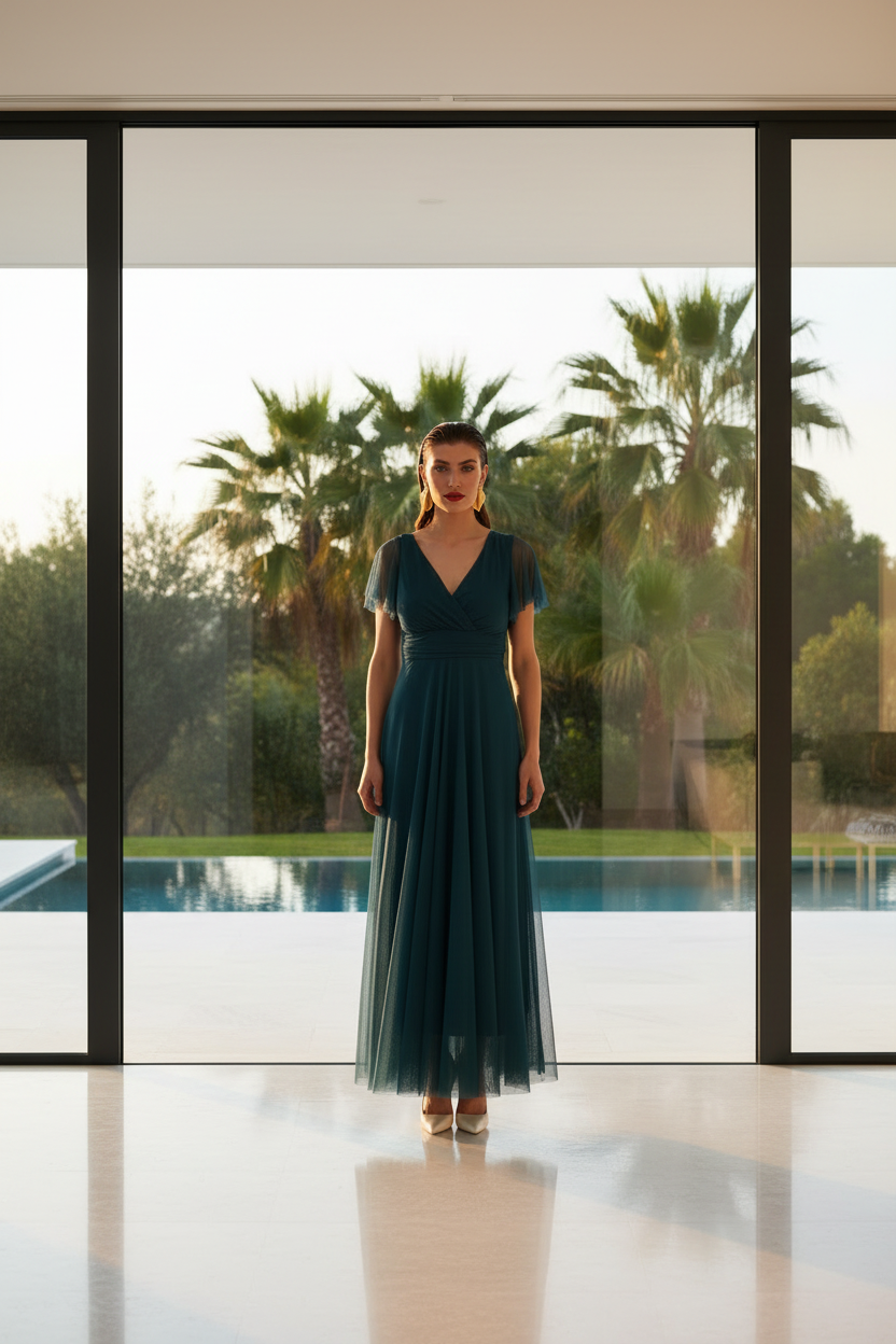 Vestido teal - puertas cristal villa