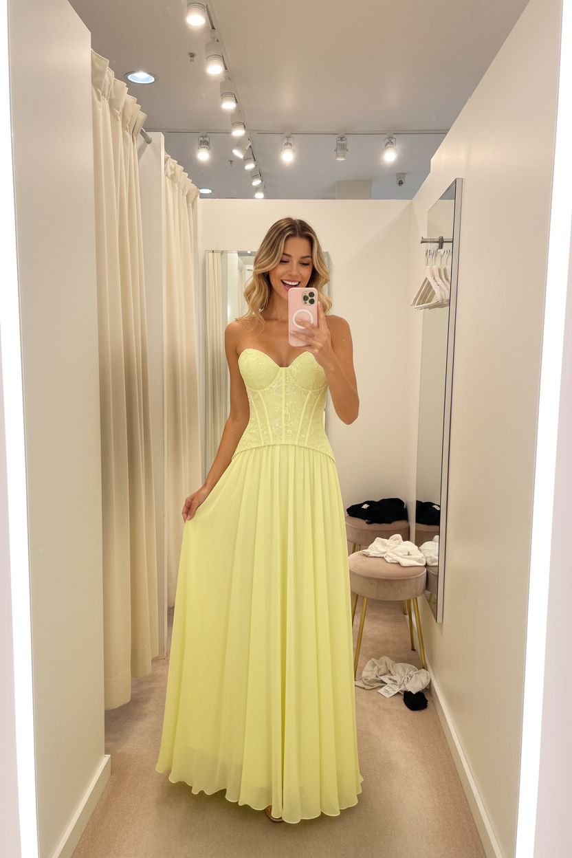 Vestido amarillo lima corset - selfie probador