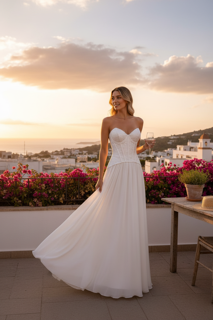 Vestido blanco corset - rooftop mediterráneo