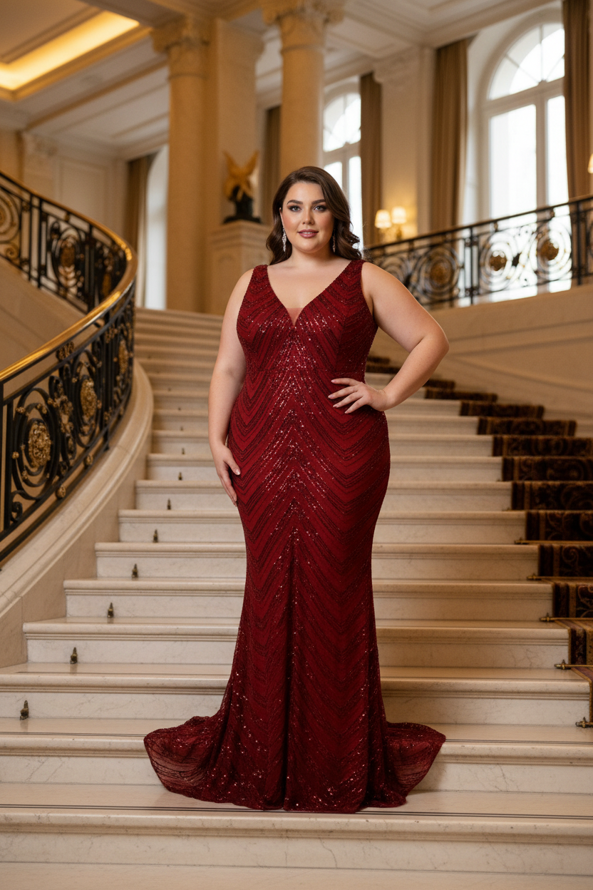 Vestido Sirena Lentejuelas Burdeos - Hotel de lujo