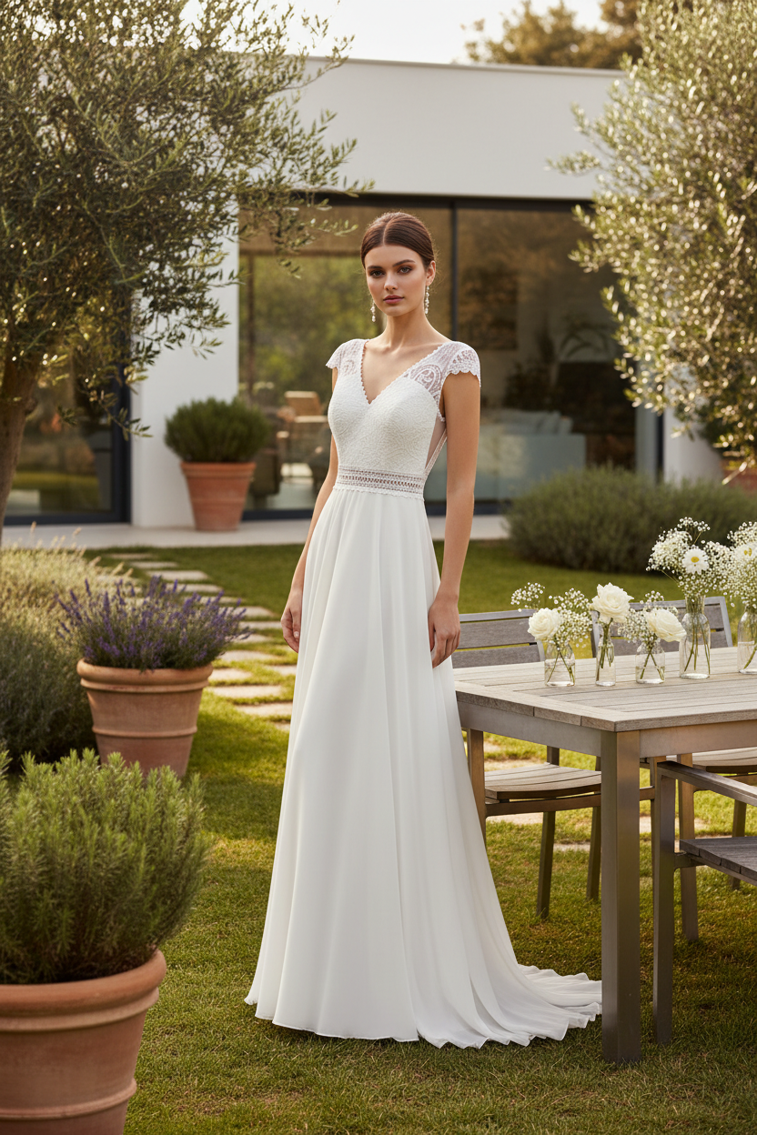 Vestido novia mesa jardín